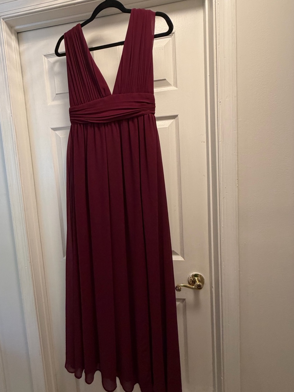 Lulu's Deep Burgundy V-Neck Chiffon Maxi Dress